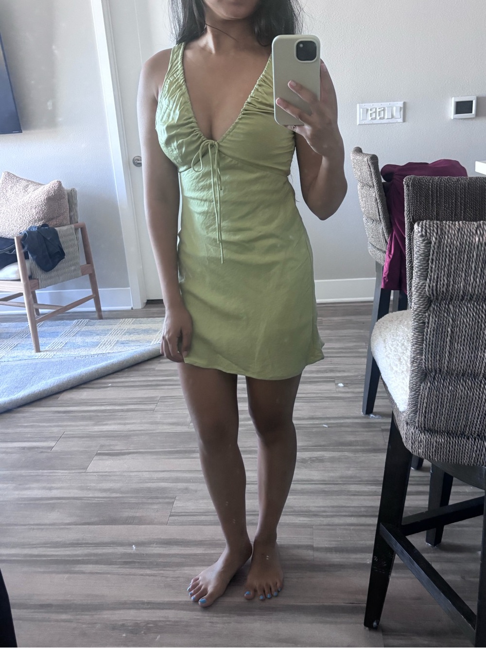 Women’s Light Green Tie-Front Mini Dress